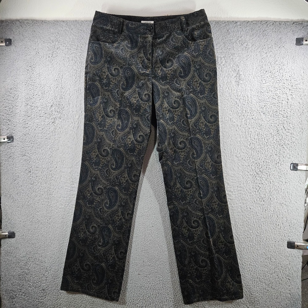 Harold's Womens Paisley Corduroy Pants Size 12 Straight Leg Blue Brown USA VTG
